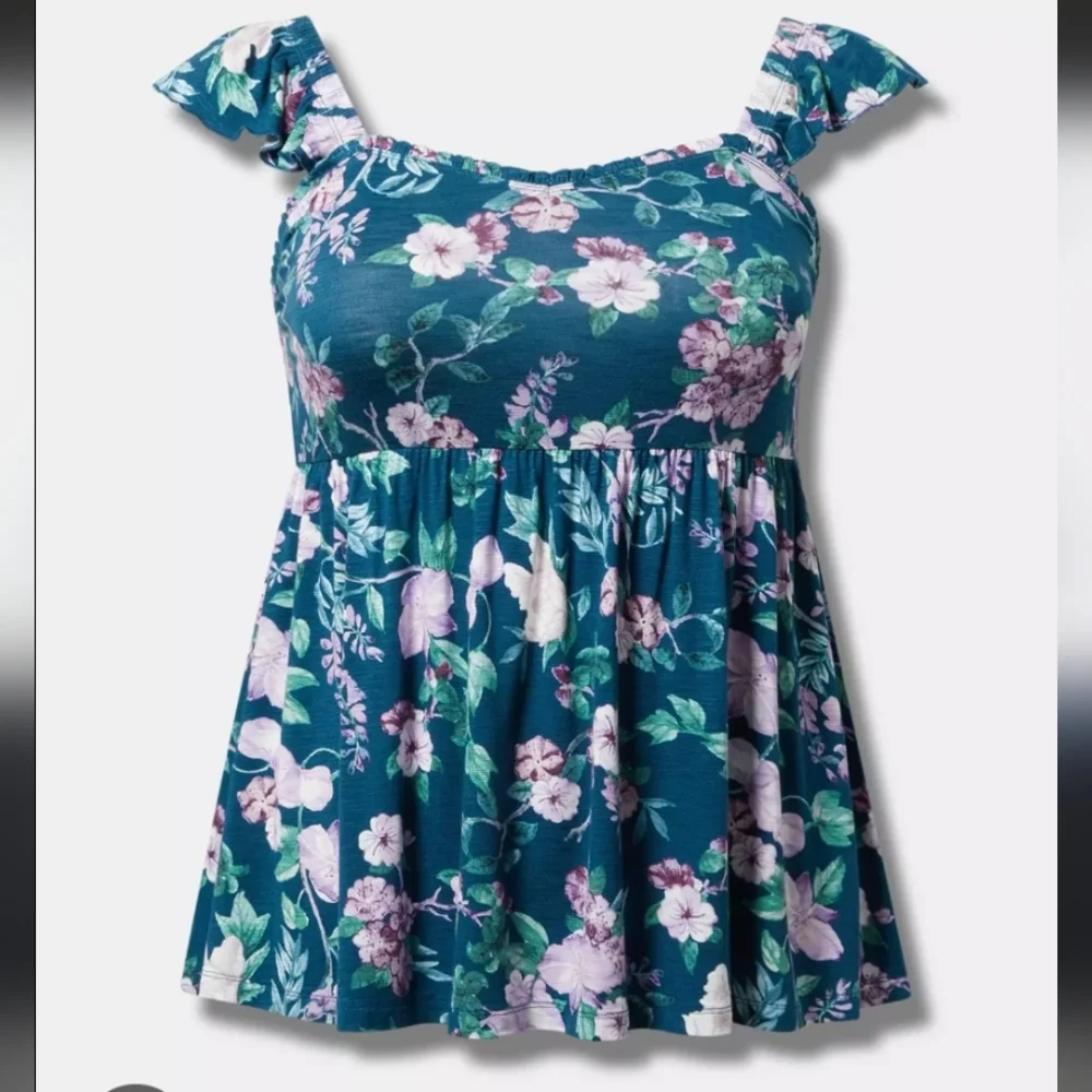 Torrid Blue Ruffled Sleeveless Tank Top - Picture 6 of 11